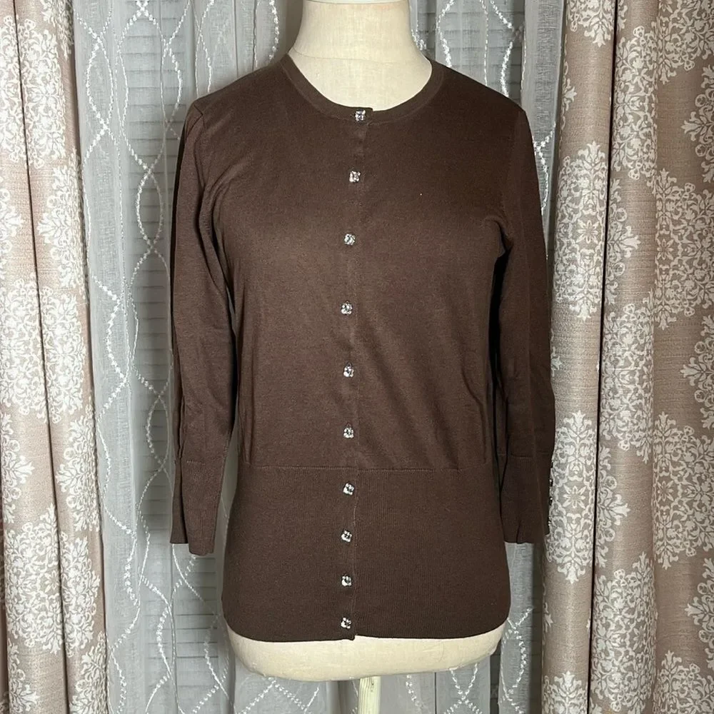 VERTICAL DESIGN sweater with jewel buttons and a cotton/silk blend size medium - Picture 1 of 6